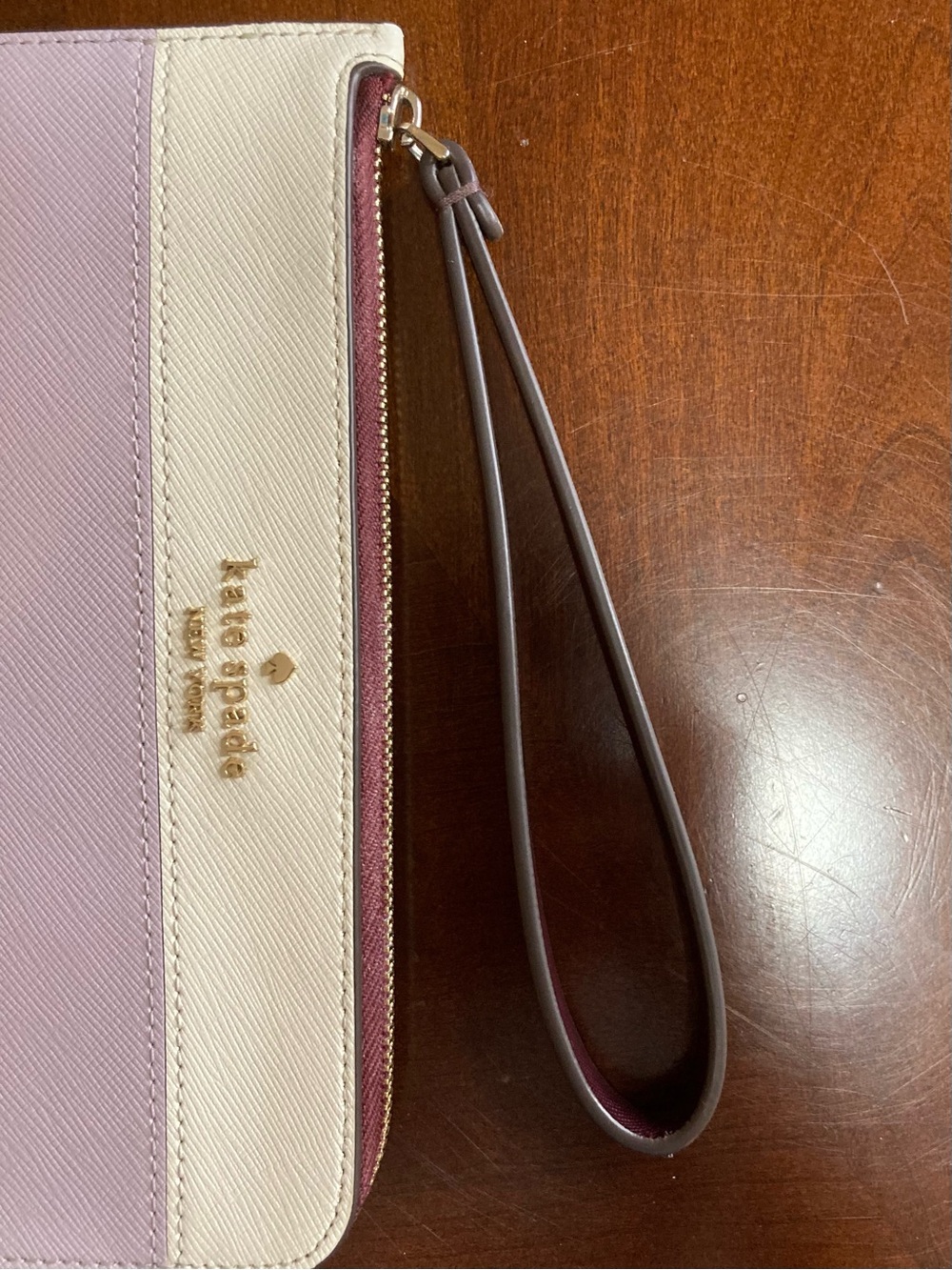 Kate Spade Lucy L Zip Saffiano Leather Wristlet in Lilac Moon Multi EUC - Picture 6 of 13